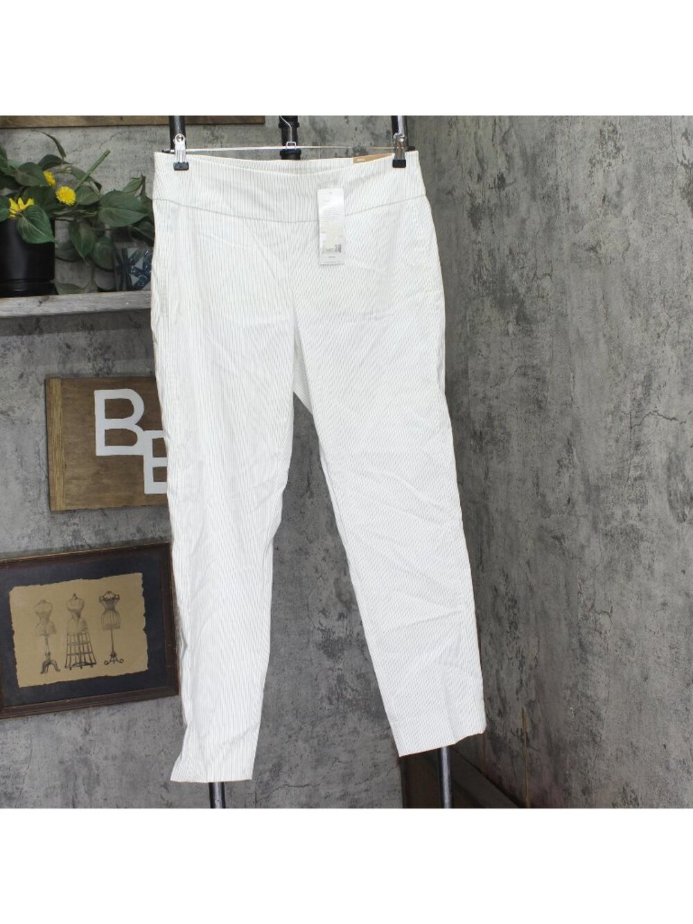 Cooper & Ella Ankle Pull-On Pinstripe Trouser Dress Pants White / Blue 14
